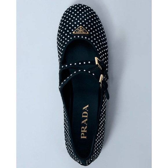 PRADA logo Crystal embellished double straps ballerina flats - Picture 4 of 6